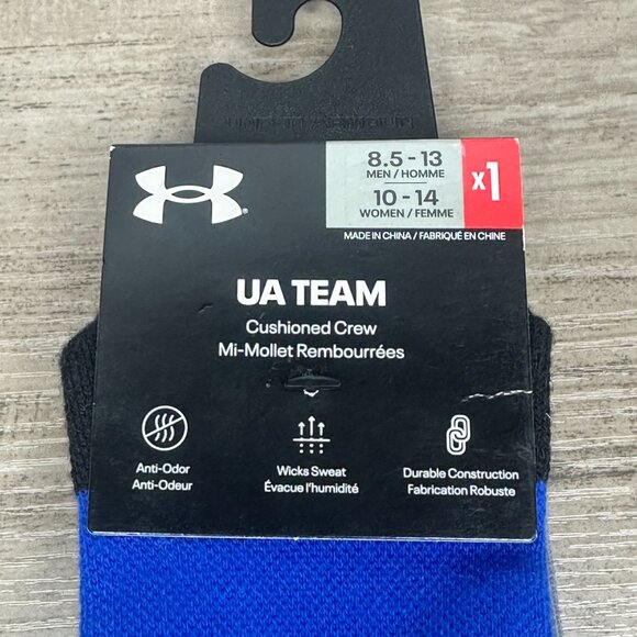 NWT UnderArmour UA Team Unisex Cushioned Crew Socks Size M/L (Royal Blue) - Picture 3 of 12